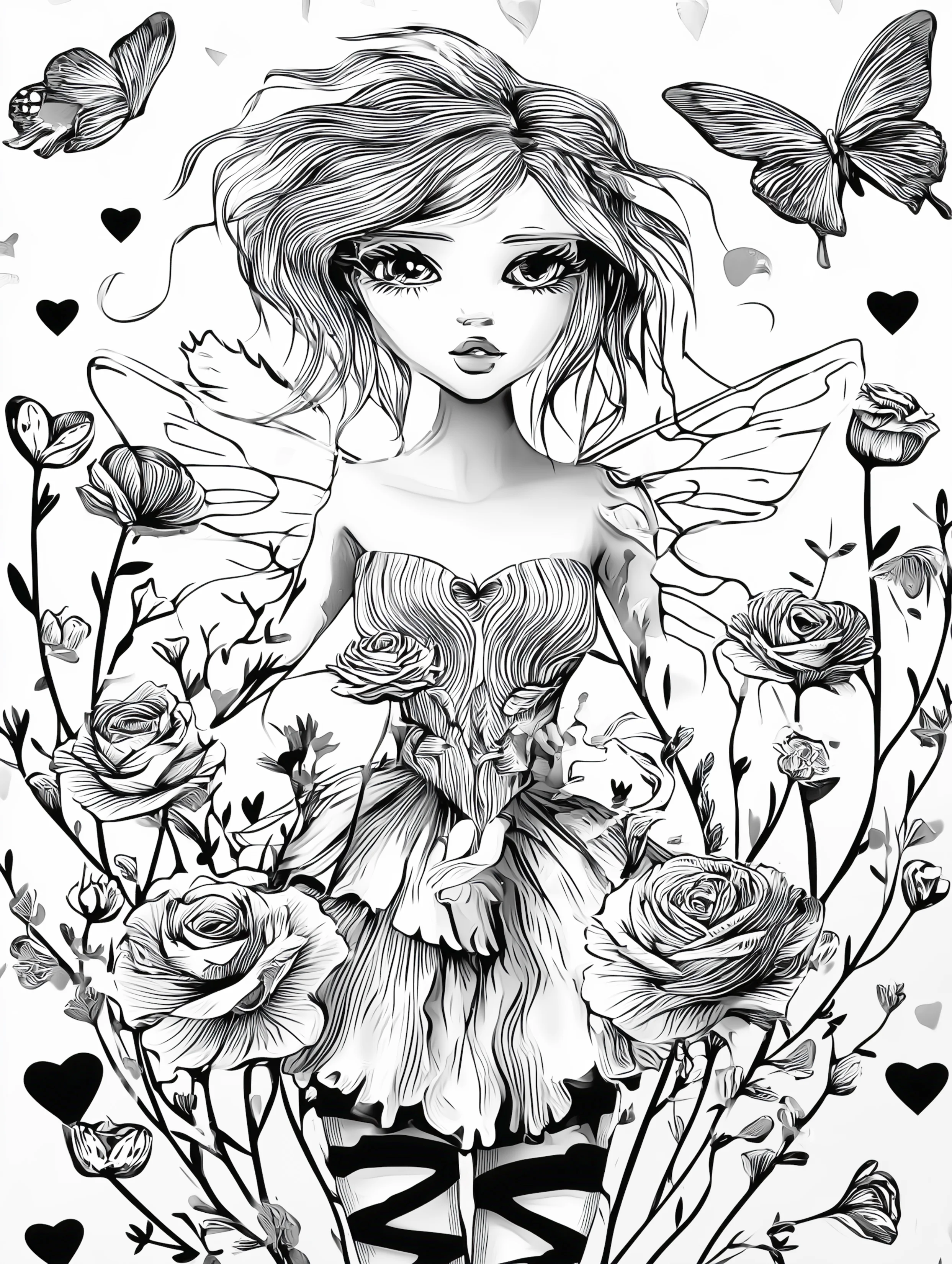 Free printable beautiful fairy coloring page featuring zigzag leggings fairy